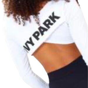 IVY PARK Crossover Back White Long Sleeve Crop Top